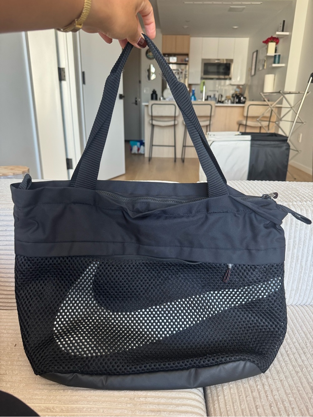Nike Black Mesh Tote with White Swoosh